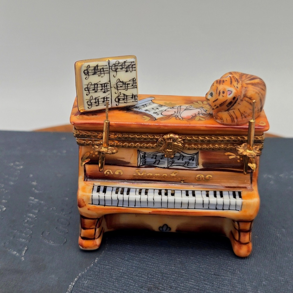 Vintage Limoges Trinket Box Piano Cat Candelabra Ballerina La Gloriette Painted